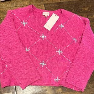 NWT Ciebon Pink Oversized Cropped V-Neck Sweater